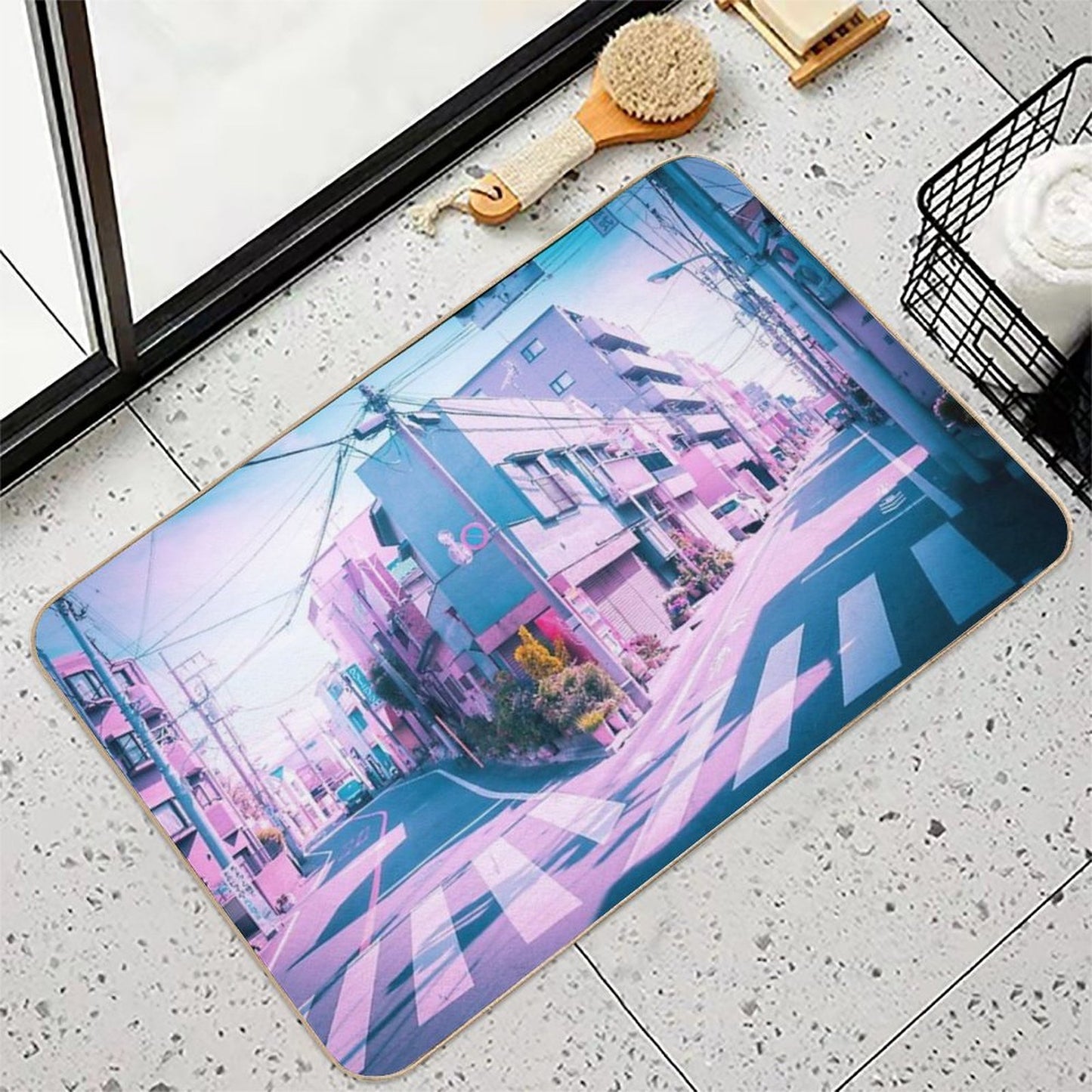 Anime in Real Life Vaporwave Summer Day in Tokyo Residential Area  Dirt-Trapping Bath Mat