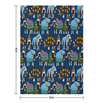 Alaskan Musk Ox Blue Throw Blanket