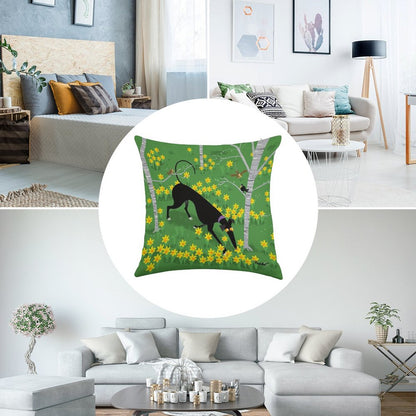 Daffodil Hound Linen Throw Pillow Cover