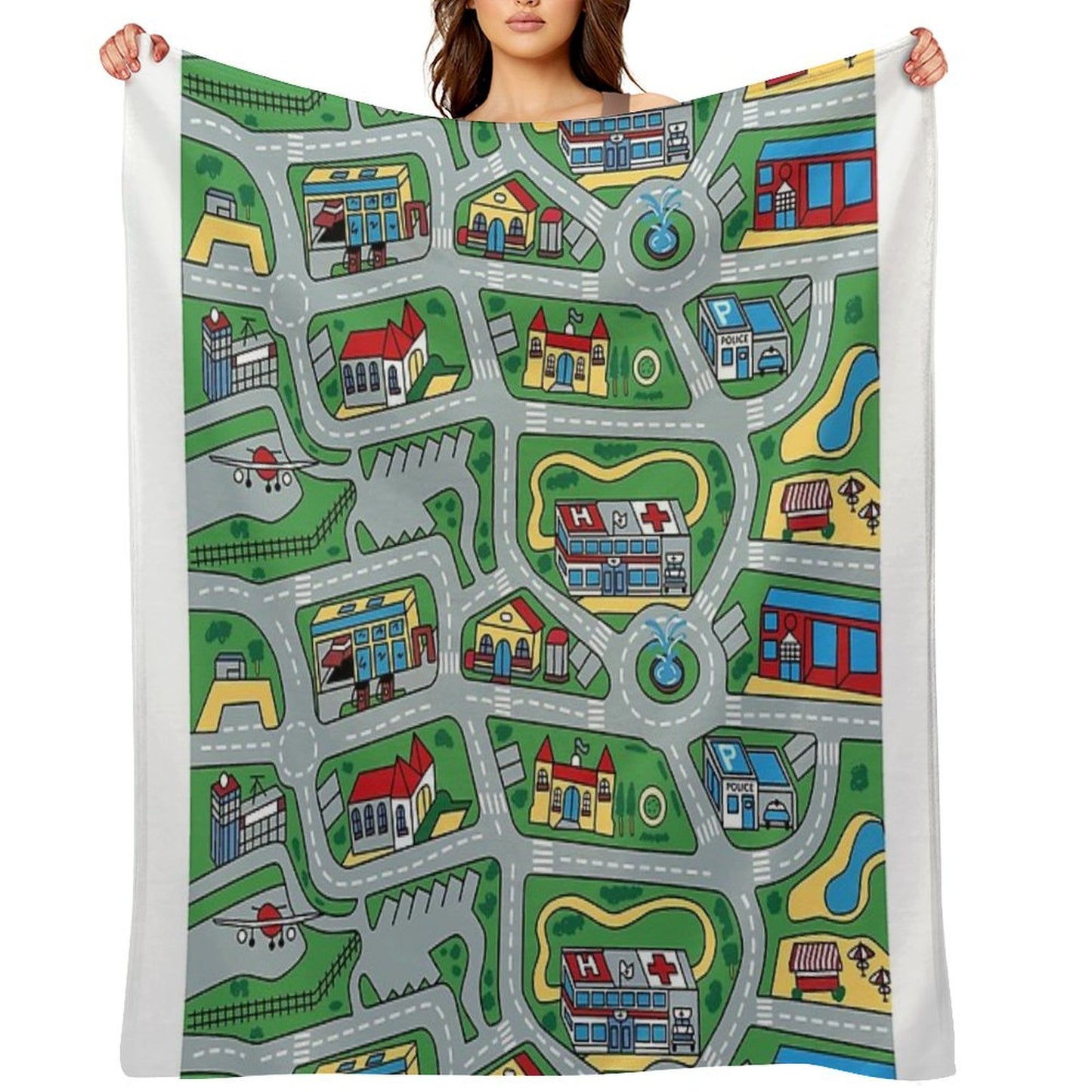 Car City Carpet Road Rug 90s Nostalgic Toy Throw Blanket
