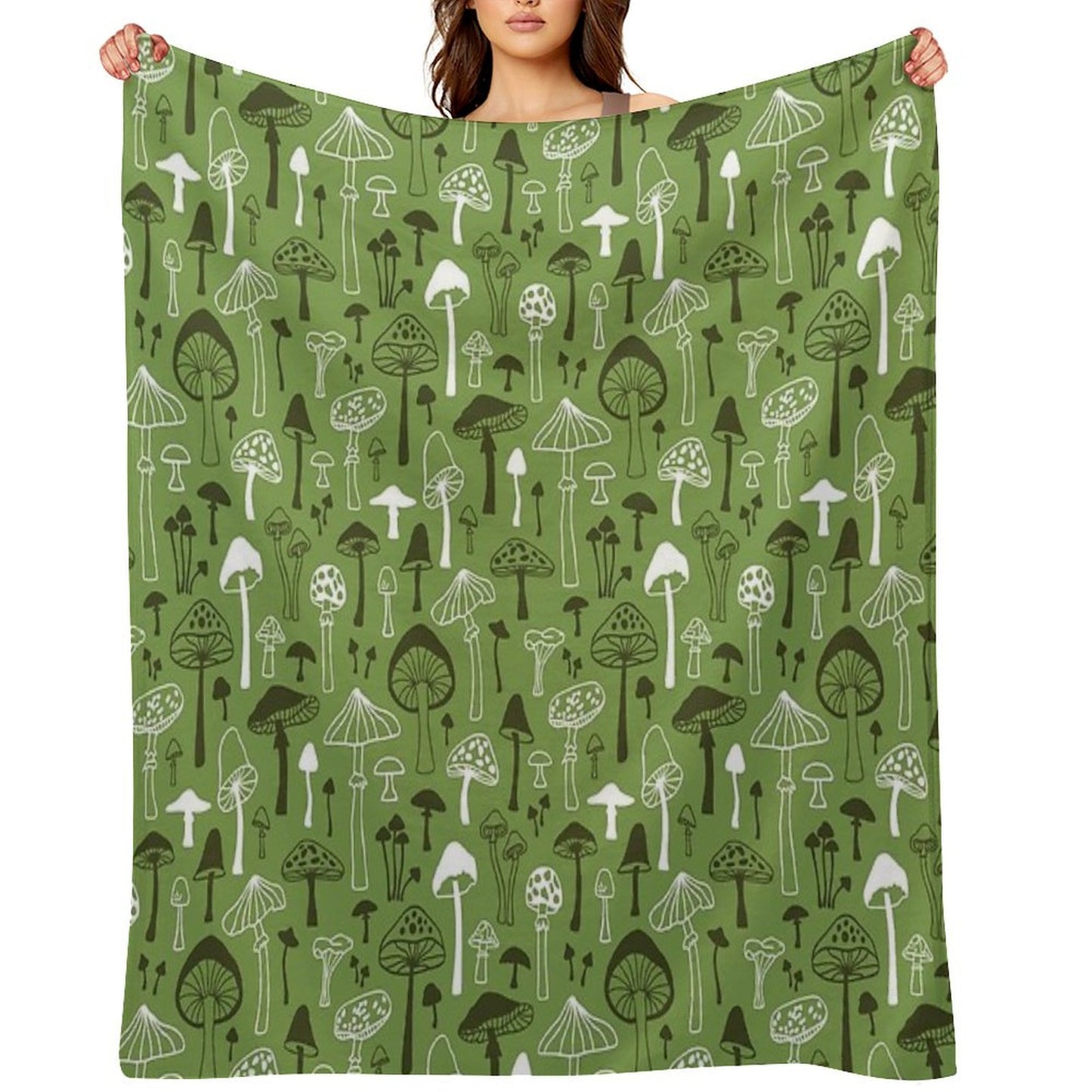 Mushrooms in Green Throw Blanket