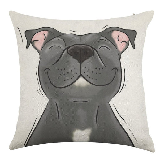 Smiling Blue Staffy Dog (stafford) Staffy Love Linen Throw Pillow Cover