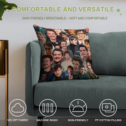 Pedro Pascal Photo Collage Soft Luxury Feel Throw Pillow