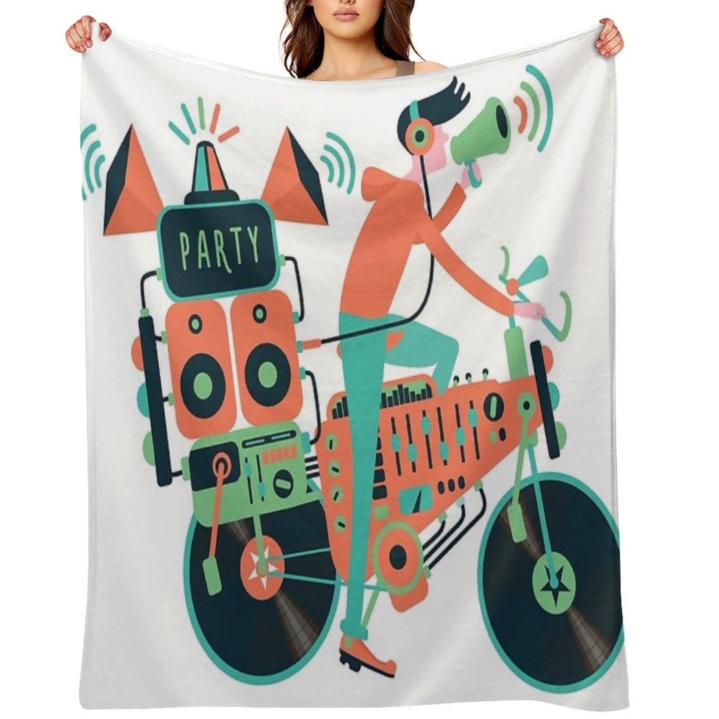 Party Bike. Music And Cycling Throw Blanket