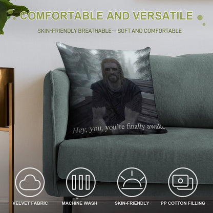 Hey You’re Finally Awake Soft Fade-Resistant Throw Pillow