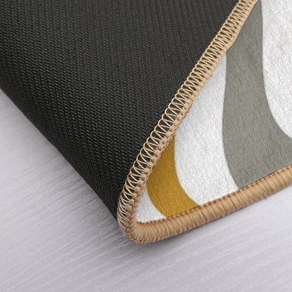 Liquid Swirl Contemporary Abstract in Mustard Yellow, Navy Blue, Grey, And White Bath Mat
