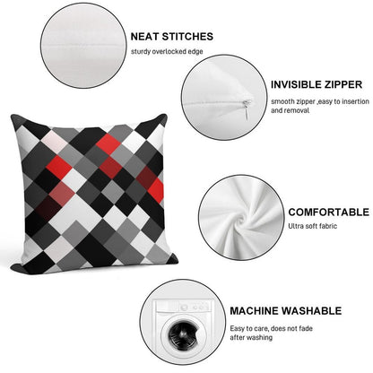 Bold Block Black White Red Diagonal Pattern Soft High-Density Material Throw Pillow