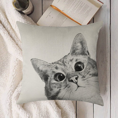 Sneaky Cat Linen Throw Pillow Cover
