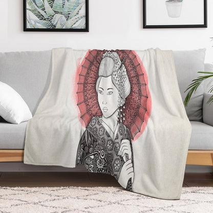 Japanese Flag And Geisha Throw Blanket