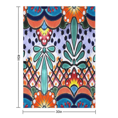 Colorful Talavera, Orange Accent, Mexican Tile Design Throw Blanket