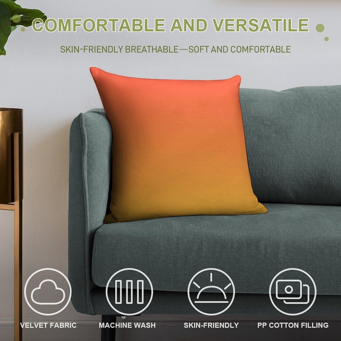 Preppy Modern Trendy Abstract Yellow Orange Ombre Soft Durable Construction Throw Pillow