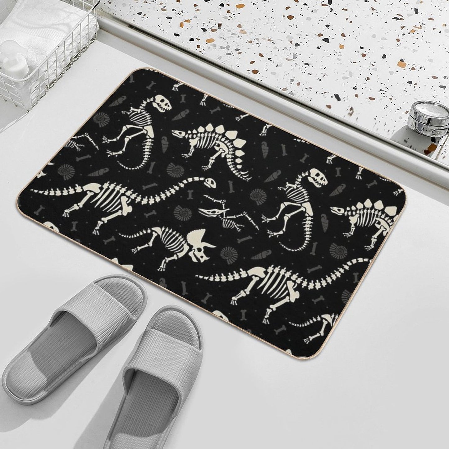 Dinosaur Fossils in Black Bath Mat