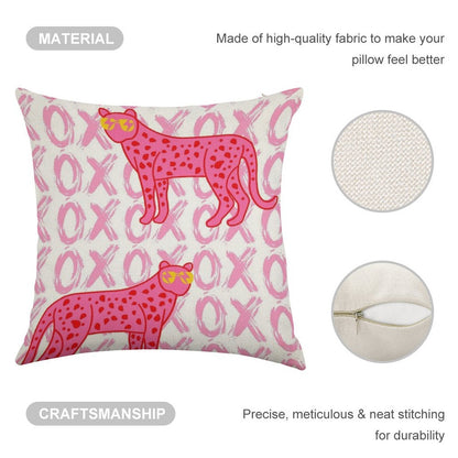 Cheetah Xoxo Linen Throw Pillow Cover