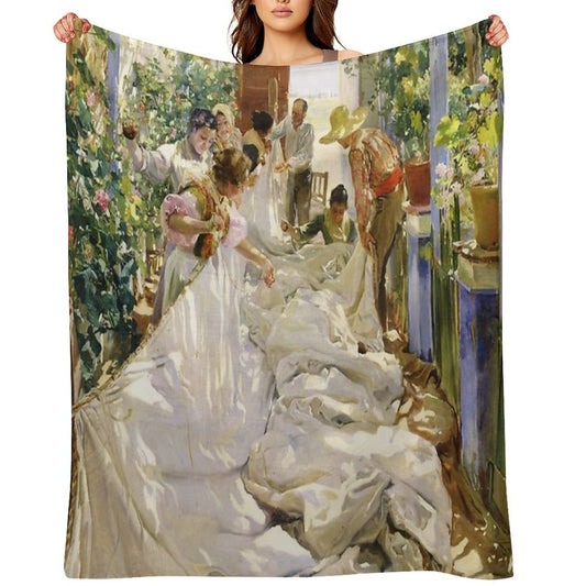 Joaquín Sorolla - Sewing The Sail Throw Blanket