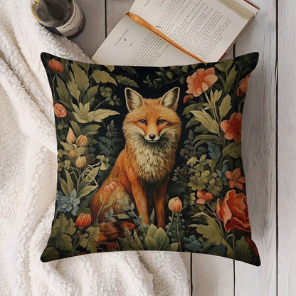 Vintage Forest Fox William Morris Style Linen Throw Pillow Cover