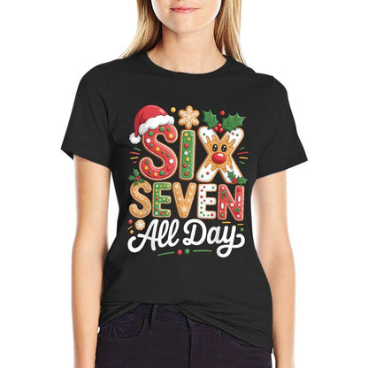 SIX Seven All Day – Funny Christmas 6 7 Gingerbread 67 Meme  Trendy Pattern T-Shirt