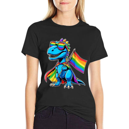 Dinosaur Gay Pride LGBT Rainbow  High-quality Stitching T-Shirt