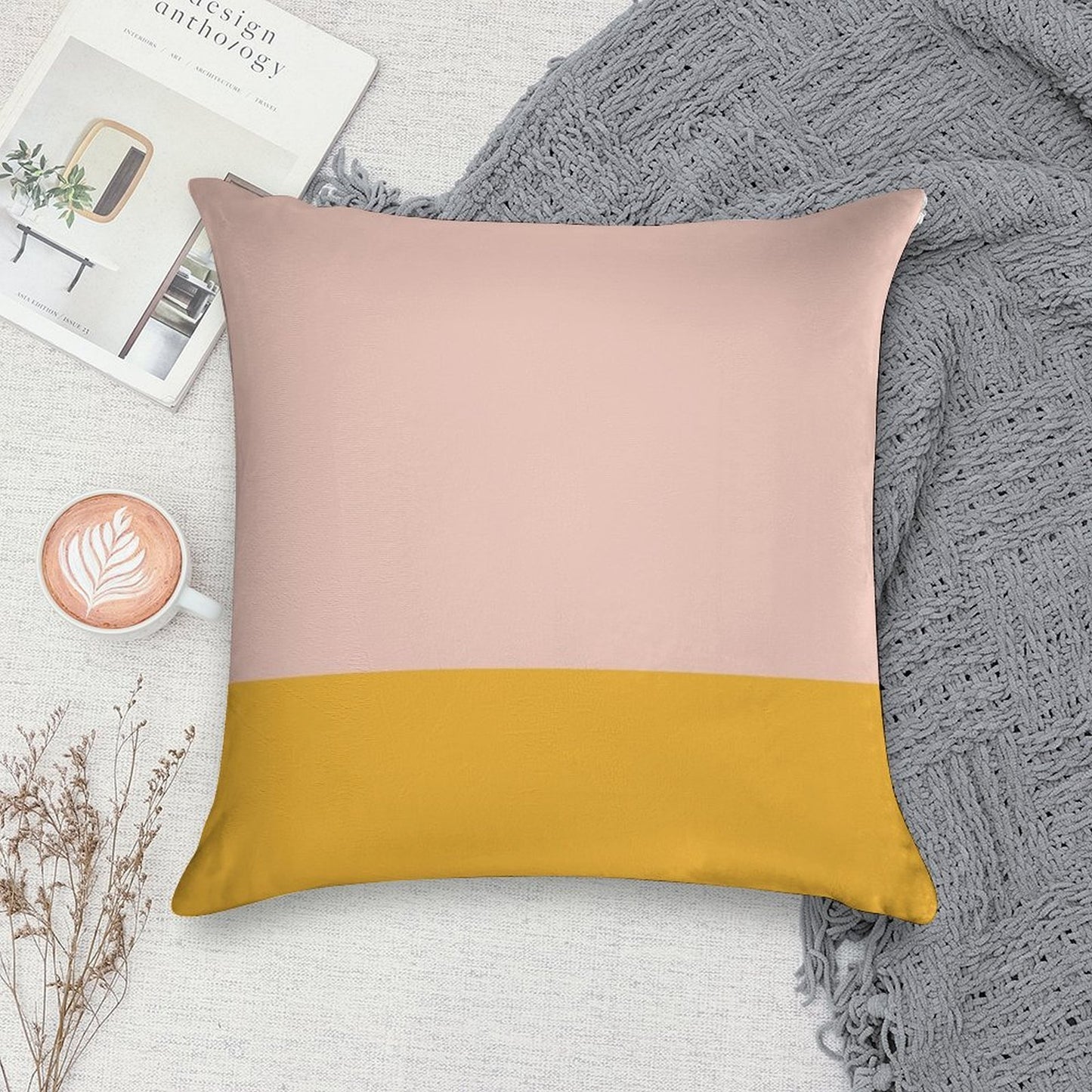 Blush Pink And Mustard Yellow Minimalist Color Block Soft Washable Throw Pillow
