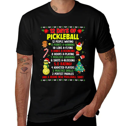 12 Days Of Pickleball Christmas Players Holiday Season  Heathered Texture T-Shirt