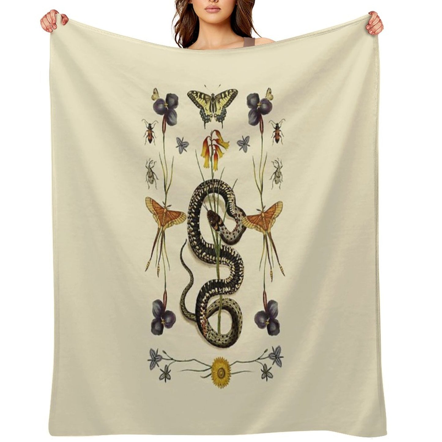 Snake, Swallowtail, & Wildflowers III Throw Blanket