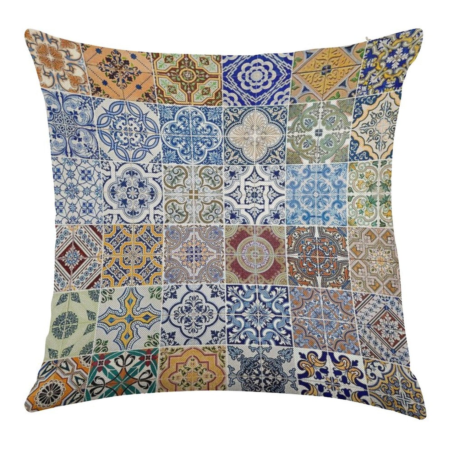 Set of 48 Ceramic Tiles Patterns Linen Throw Pillow Cover