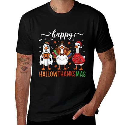 Happy Hallothanksmas Goose Halloween Thanksgiving Christmas  Lightweight T-Shirt