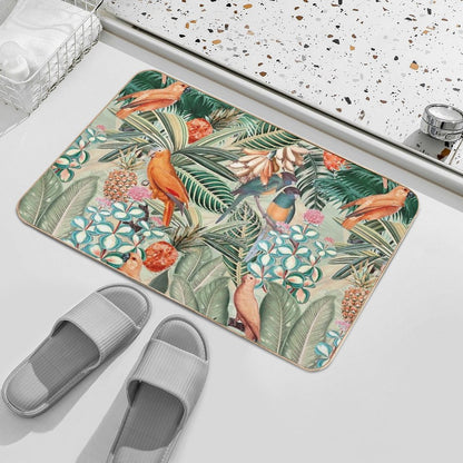 Vintage Orange Tropical Bird Jungle Botanical Garden Nightgarden Bath Mat