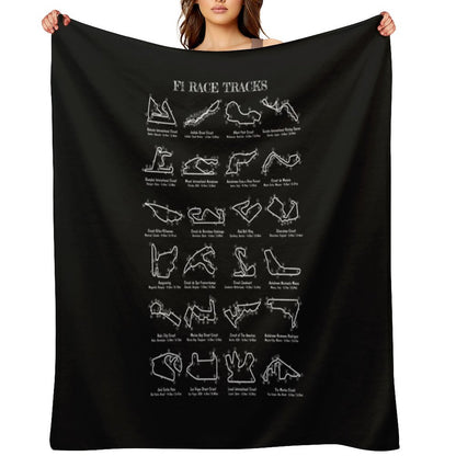 F-1 Race Tracks  Vertical (White Stencil - No Background) Throw Blanket
