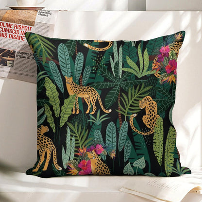 Tropical Cheetah Print Linen Throw Pillow Cover