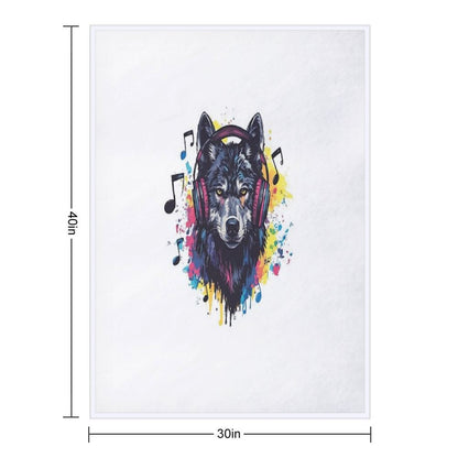 Wolf with Headphones - Cool Music Lover Design Throw Blanket