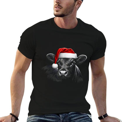 Angus Rancher Christmas Hat Cow Santa Hat Black  Tagless Design T-Shirt