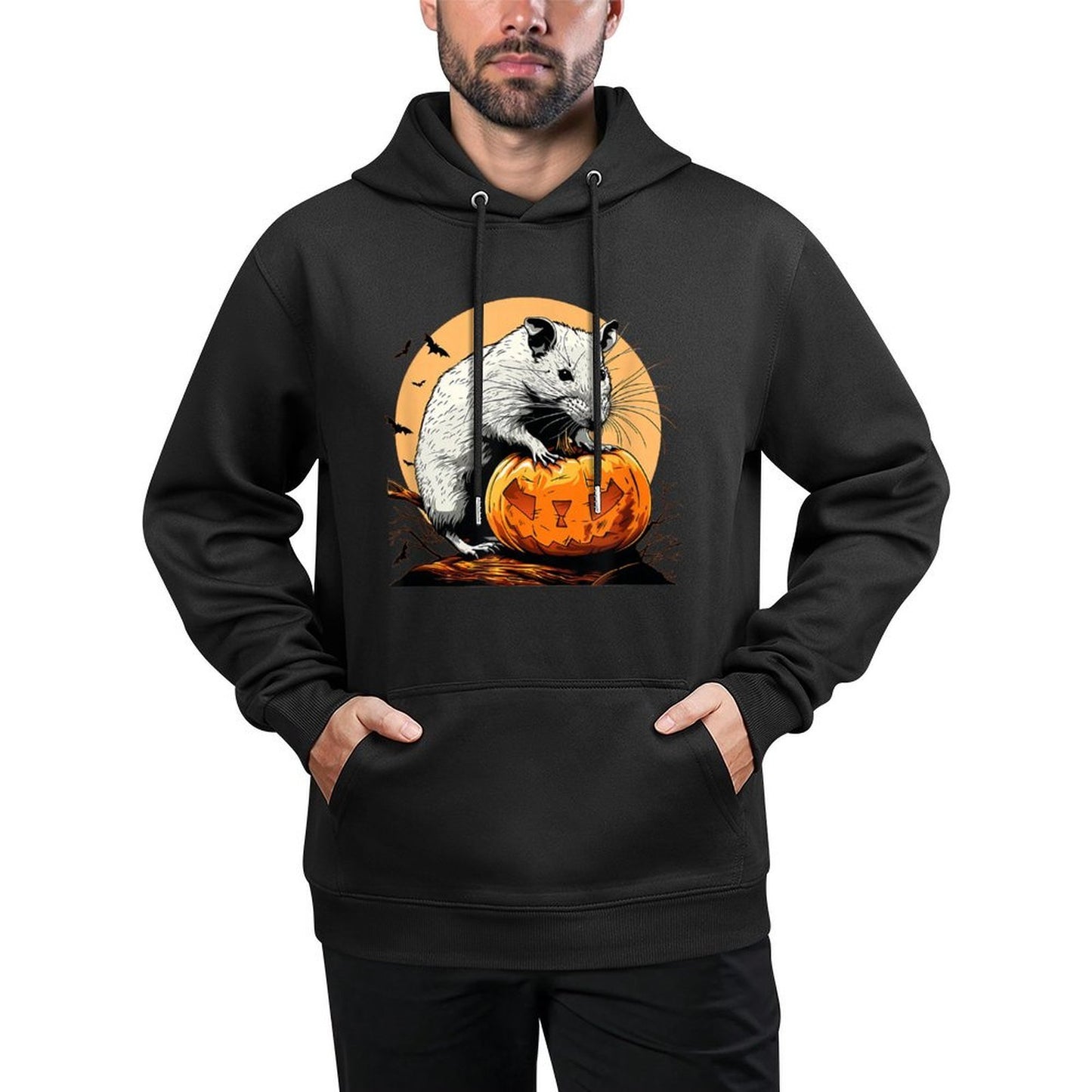 Halloween Night Fun with A White Rat And Pumpkin Adjustable Hood Hoodie