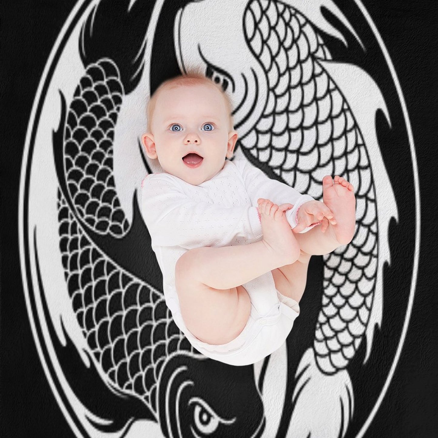 Black And White Yin Yang Koi Fish Throw Blanket