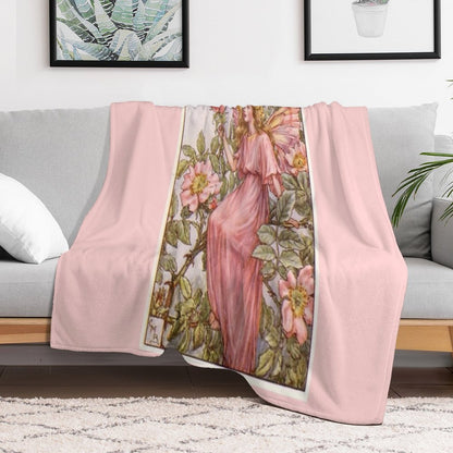 Pink Fairy Queen with Pink Flowers Whimsical Vintage Artwork Throw Blanket