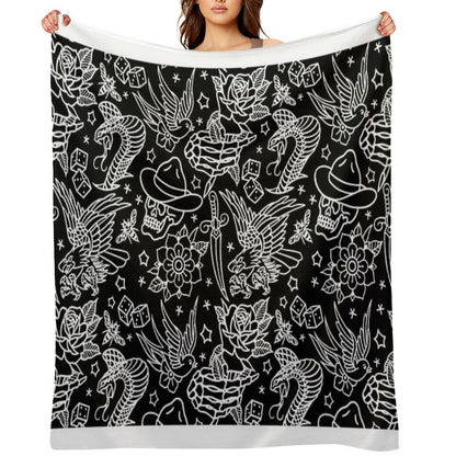 American Traditional Tattoo Flash Print Throw Blanket