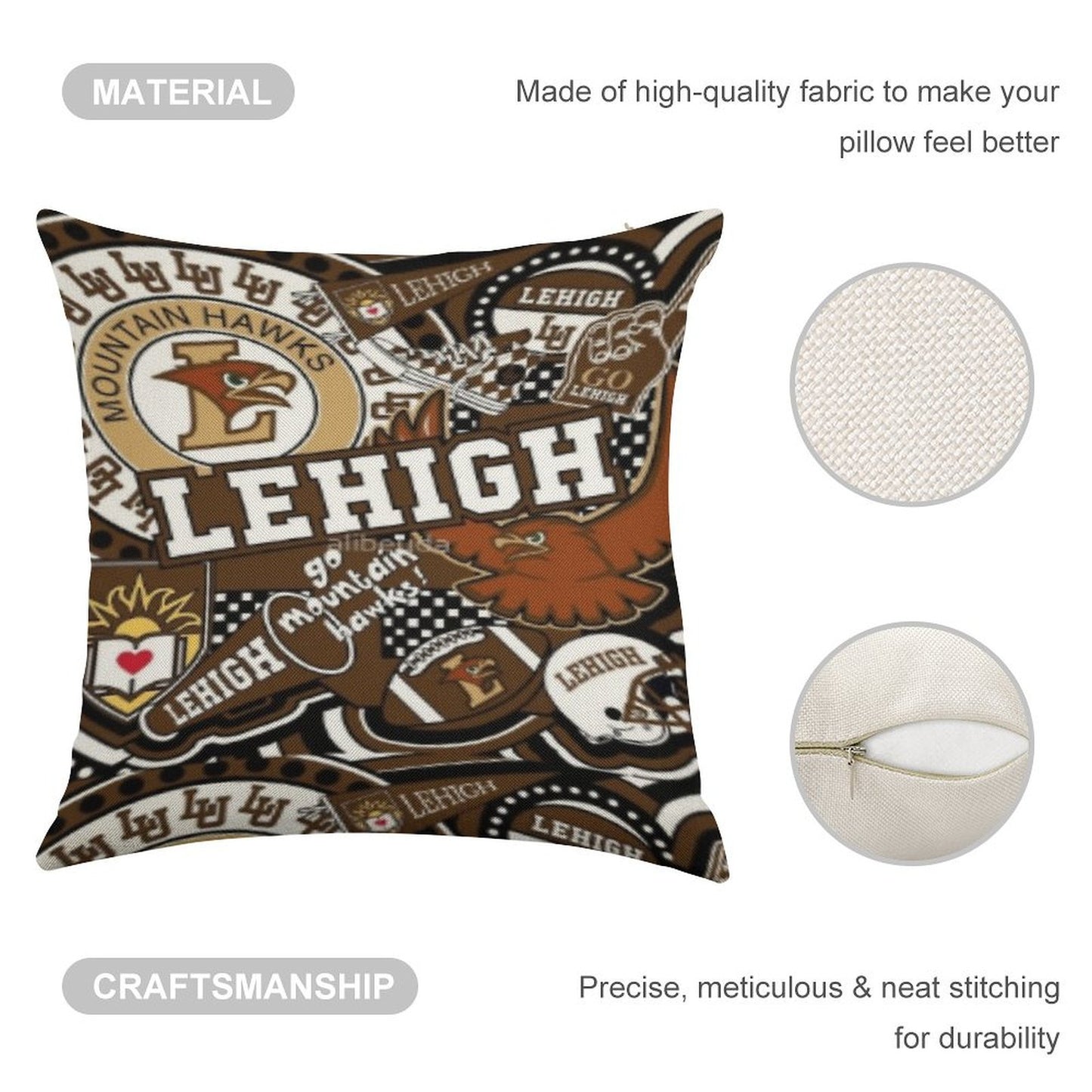 Lehigh University Collage Linen Throw Pillow Cover