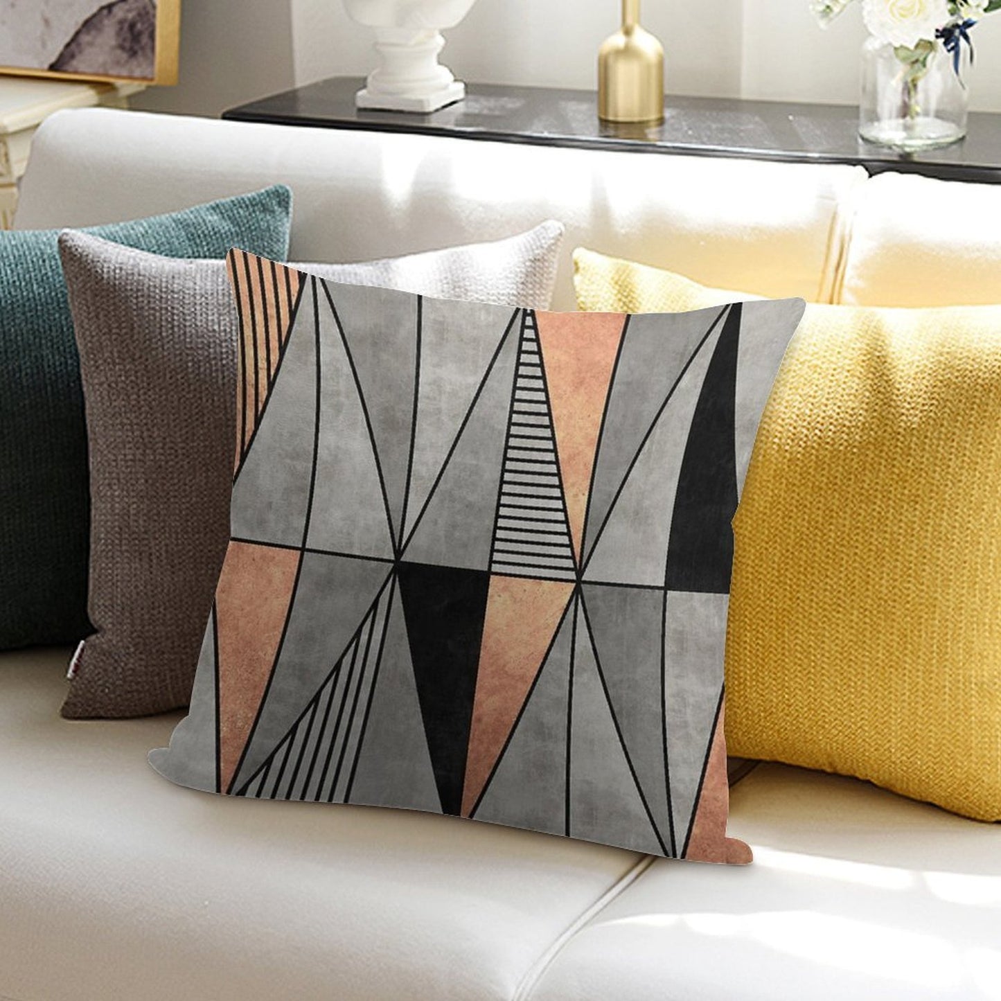 Concrete And Copper Triangles Soft Reinforced Edging Throw Pillow