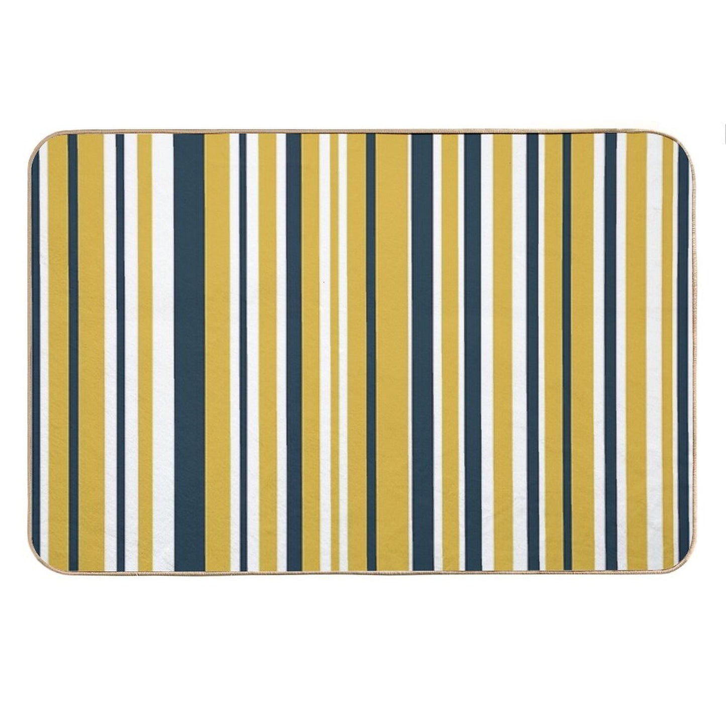 Mustard Yellow Navy Blue And White Stripes Minimalist Color Block Pattern Bath Mat