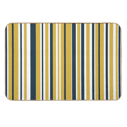 Mustard Yellow Navy Blue And White Stripes Minimalist Color Block Pattern Bath Mat