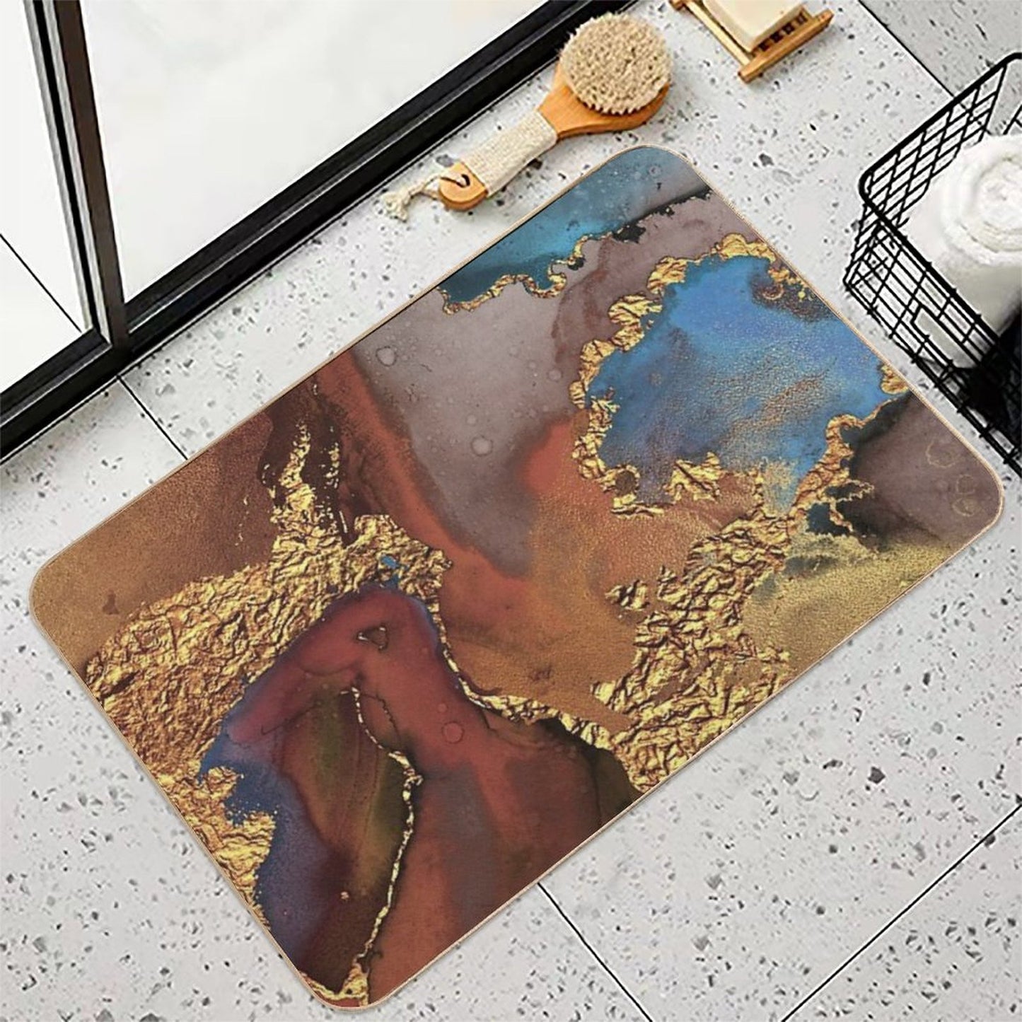 Stylish Girly Trend Autumn Ink Faux Marble Texture Bath Mat