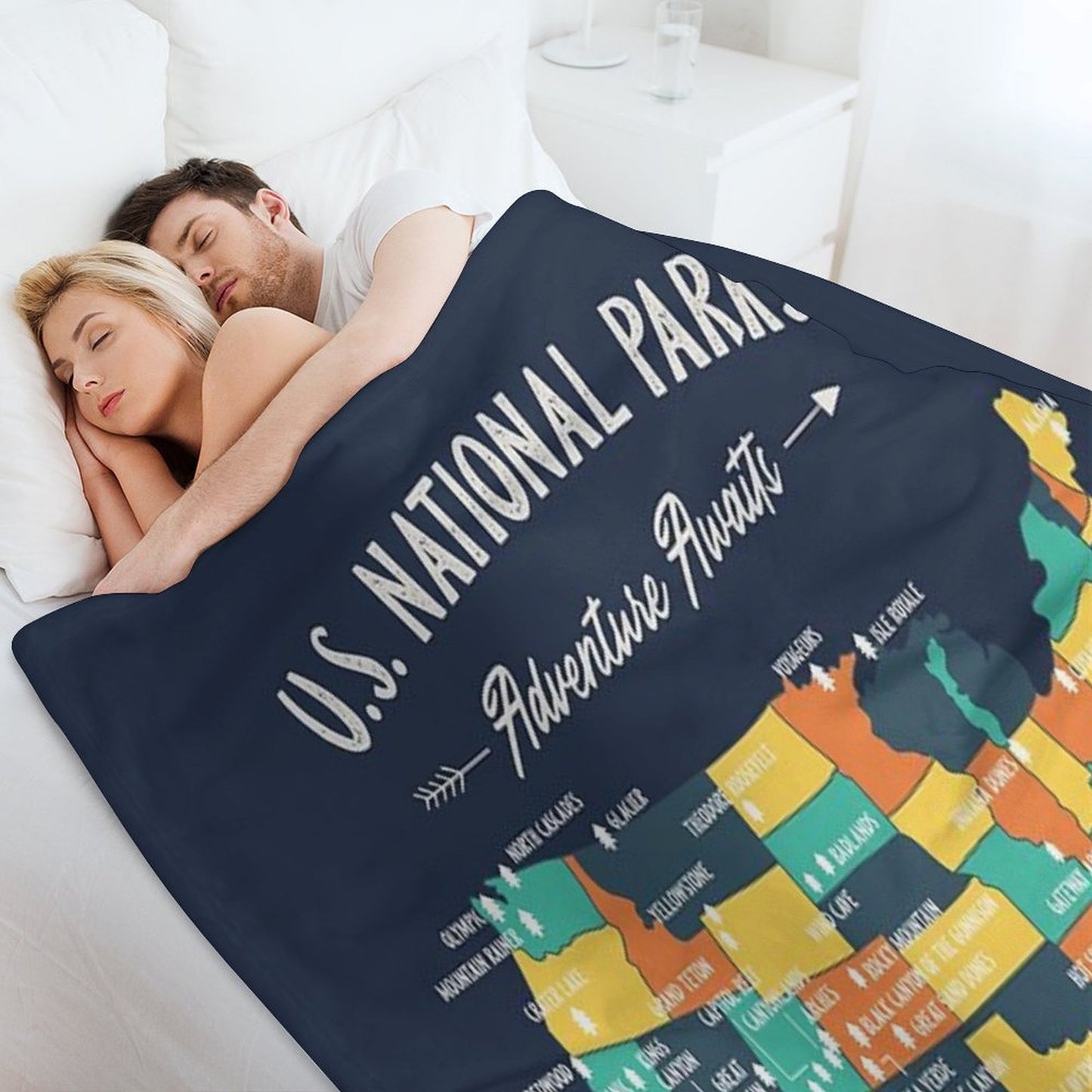 U.S National Parks Map - Adventure Awaits Throw Blanket