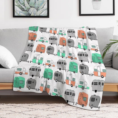 Vintage Caravan Pattern Throw Blanket