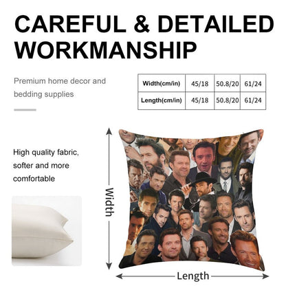 Hugh Jackman Photo Collage Linen Throw Pillow Cover