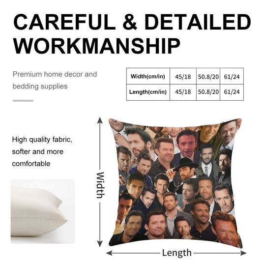 Hugh Jackman Photo Collage Linen Throw Pillow Cover