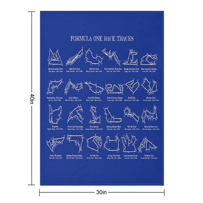 F1 Race Tracks  (White Stencil-No Background) Throw Blanket