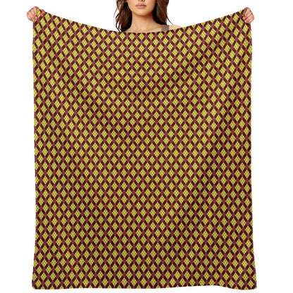 Golden Diamond Medallions Red Flowers Throw Blanket
