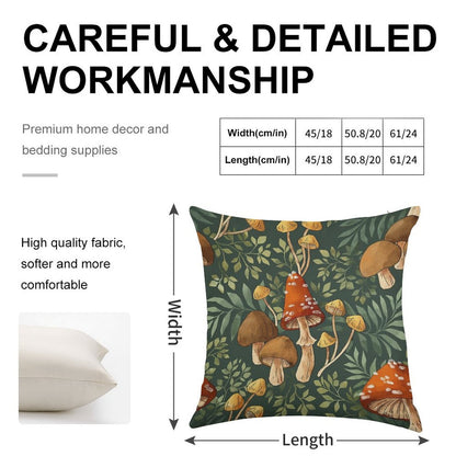 Woodland Mushroom Spray Linen Throw Pillow Cover