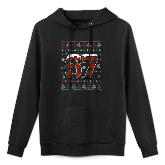 Funny 67 Six Seven Meme Brainrot Cringe Christmas Pajamas Relaxed Fit Hoodie