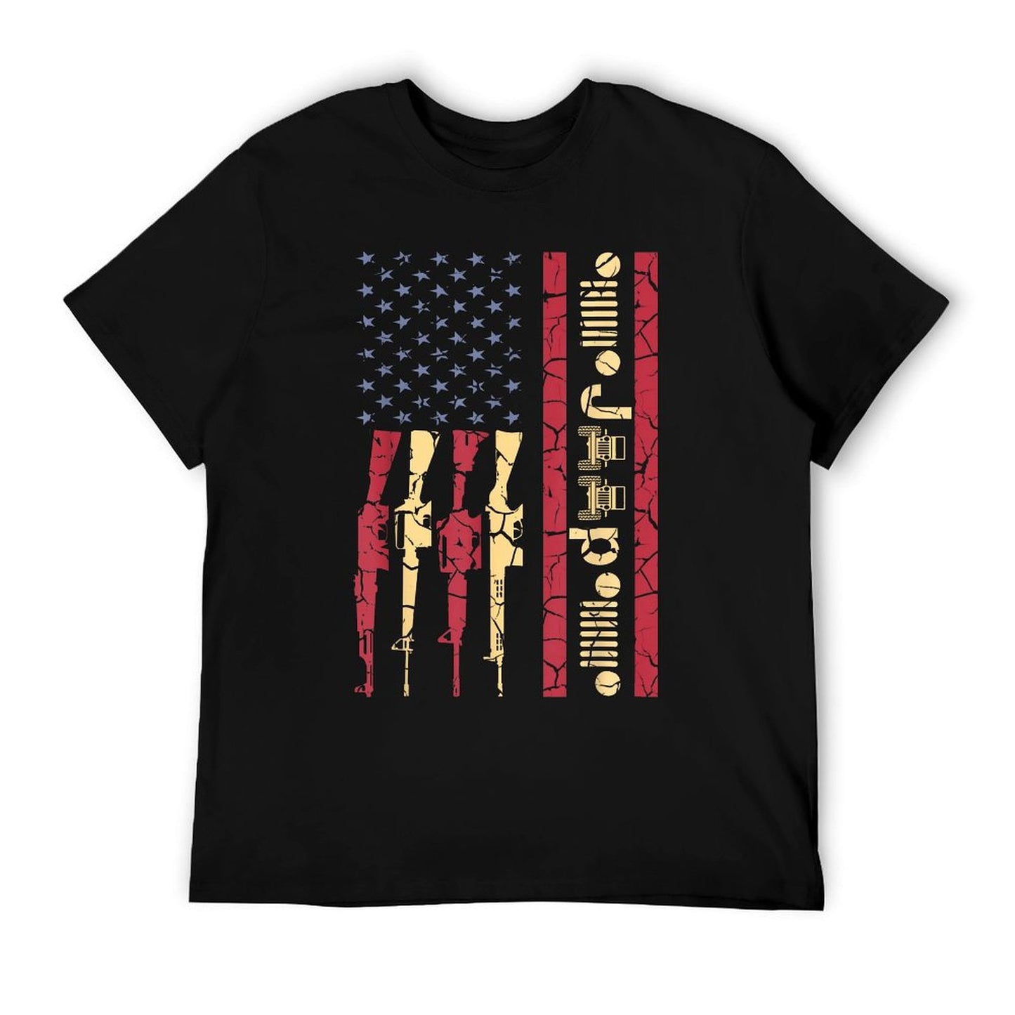 Offroad Driving 4x4 American USA Flag Distressed Gun Gift T-Shirt