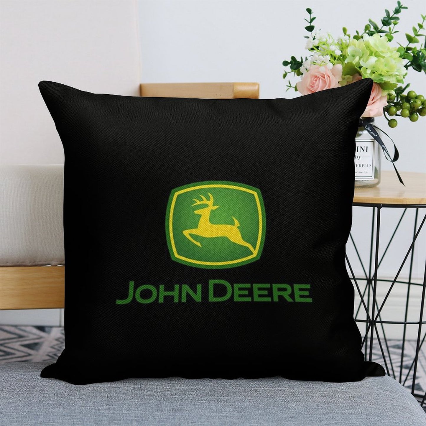 Rich with John Deere Linen Throw Pillow Cover